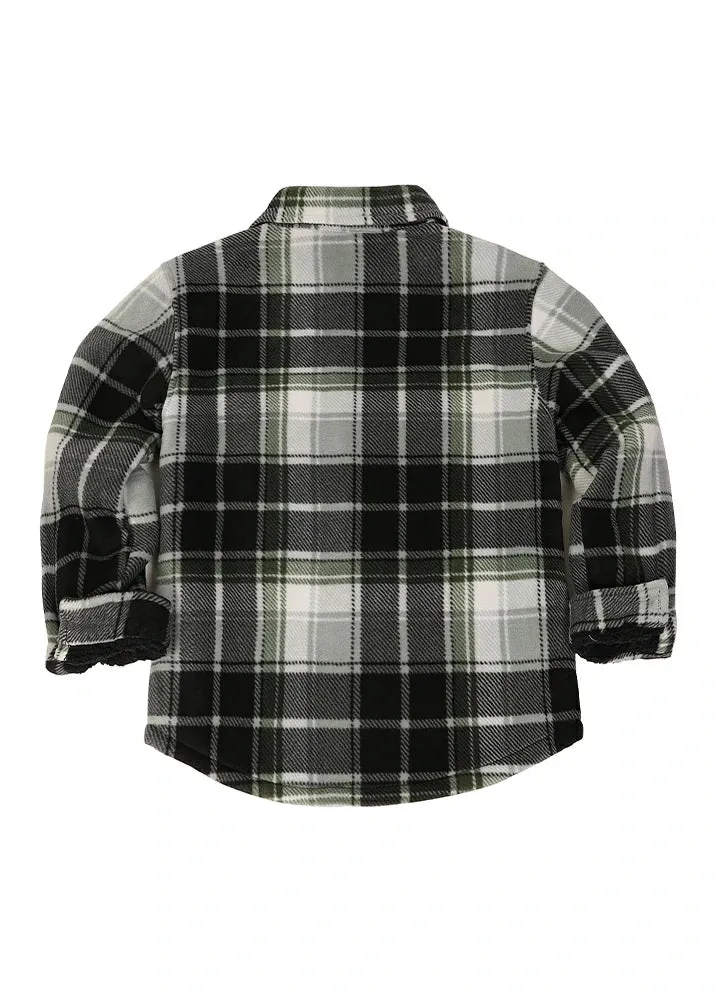 Girls Sherpa Lined Buffalo Plaid Fleece Button Down Shirt Jacket-Kids