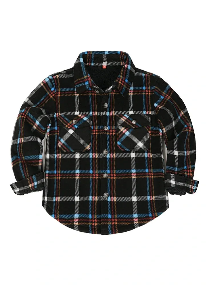 Girls Sherpa Lined Buffalo Plaid Fleece Button Down Shirt Jacket-Kids