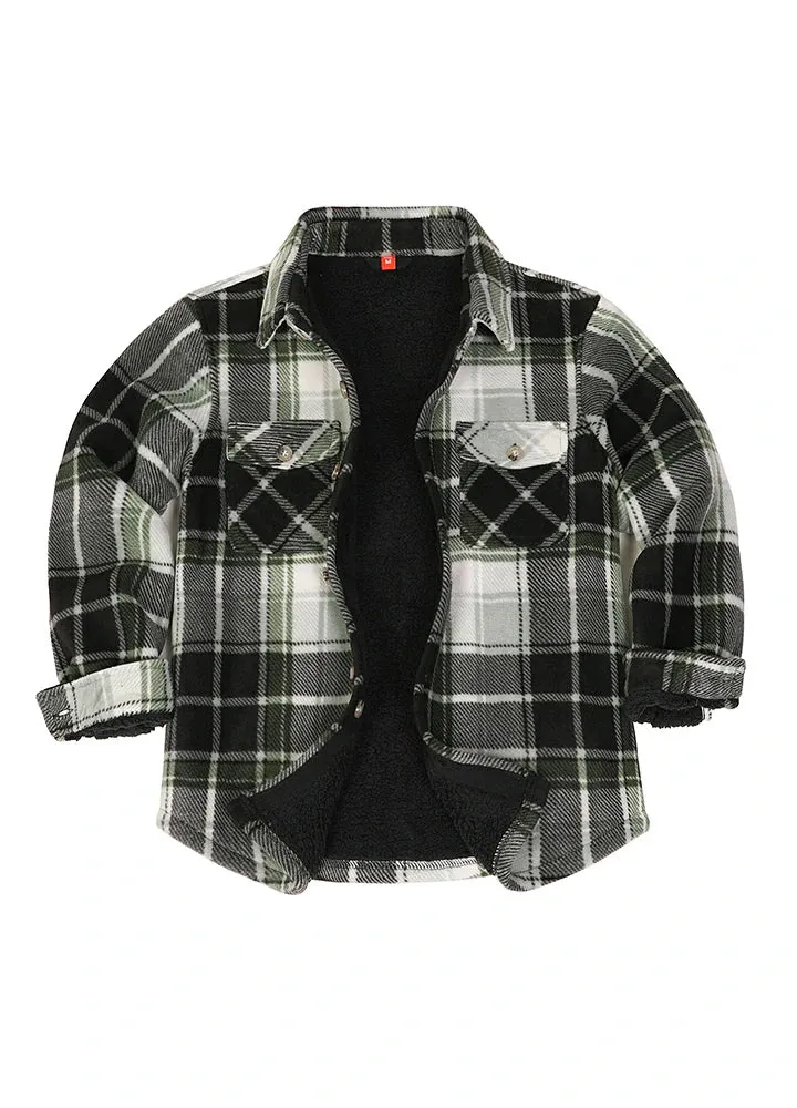 Girls Sherpa Lined Buffalo Plaid Fleece Button Down Shirt Jacket-Kids