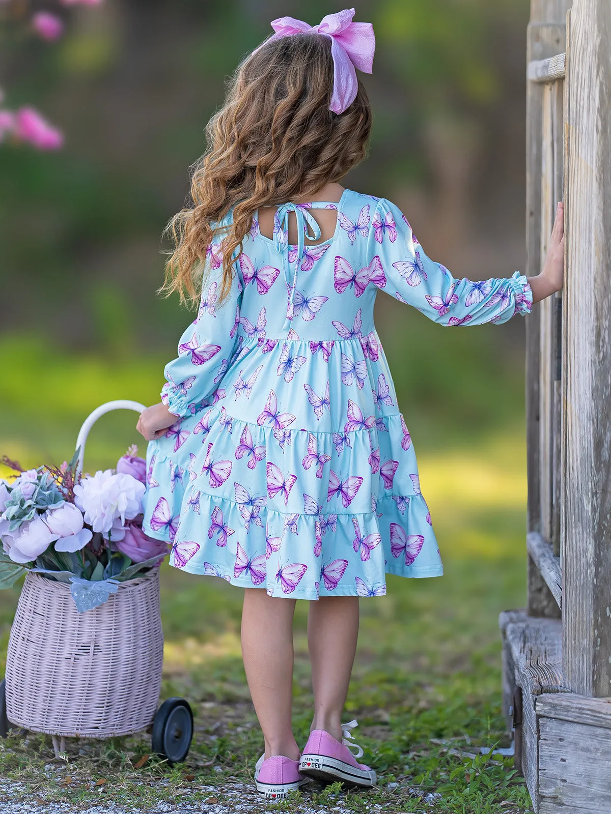 Give Me Butterflies Denim Vest And Tiered Dress Set