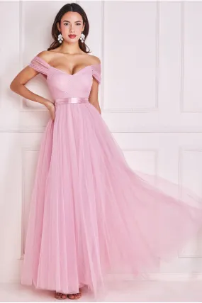 Goddiva Off The Shoulder Princess Maxi Dress - Blush