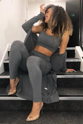 Grey Rib Crop Top Leggings Co-Ord - Elenah