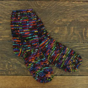 Hand Knitted Wool Ankle Socks - SD Black Rainbow