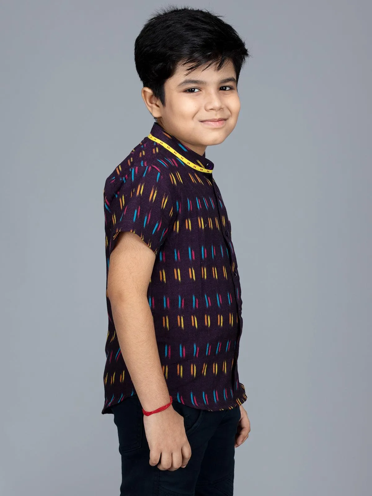 Handwoven Cotton Dark Sienna Ikkat Boys Shirt