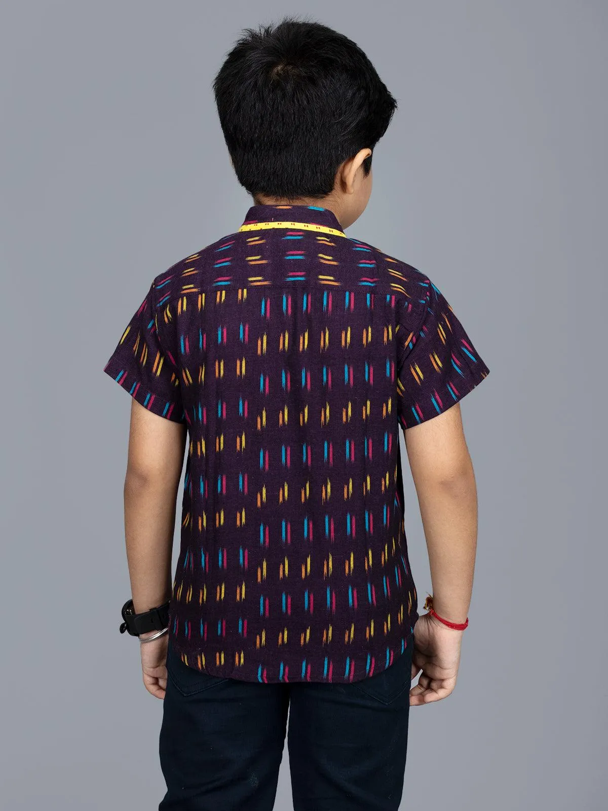 Handwoven Cotton Dark Sienna Ikkat Boys Shirt