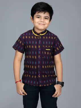 Handwoven Cotton Dark Sienna Ikkat Boys Shirt