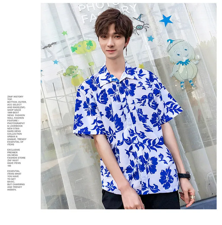 Hawaiian Beach Vacation Shirts Thin Short Sleeve Beach Shirt for Men Casual Loose Oversized Printed Shirt Summer