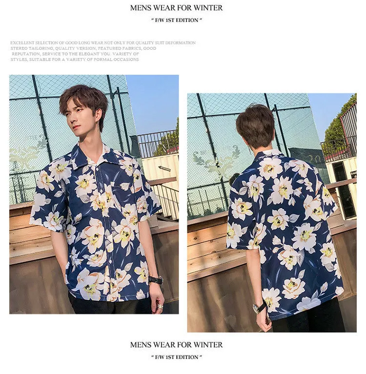 Hawaiian Beach Vacation Shirts Thin Short Sleeve Beach Shirt for Men Casual Loose Oversized Printed Shirt Summer