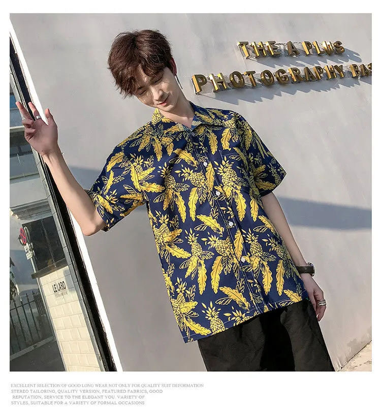 Hawaiian Beach Vacation Shirts Thin Short Sleeve Beach Shirt for Men Casual Loose Oversized Printed Shirt Summer