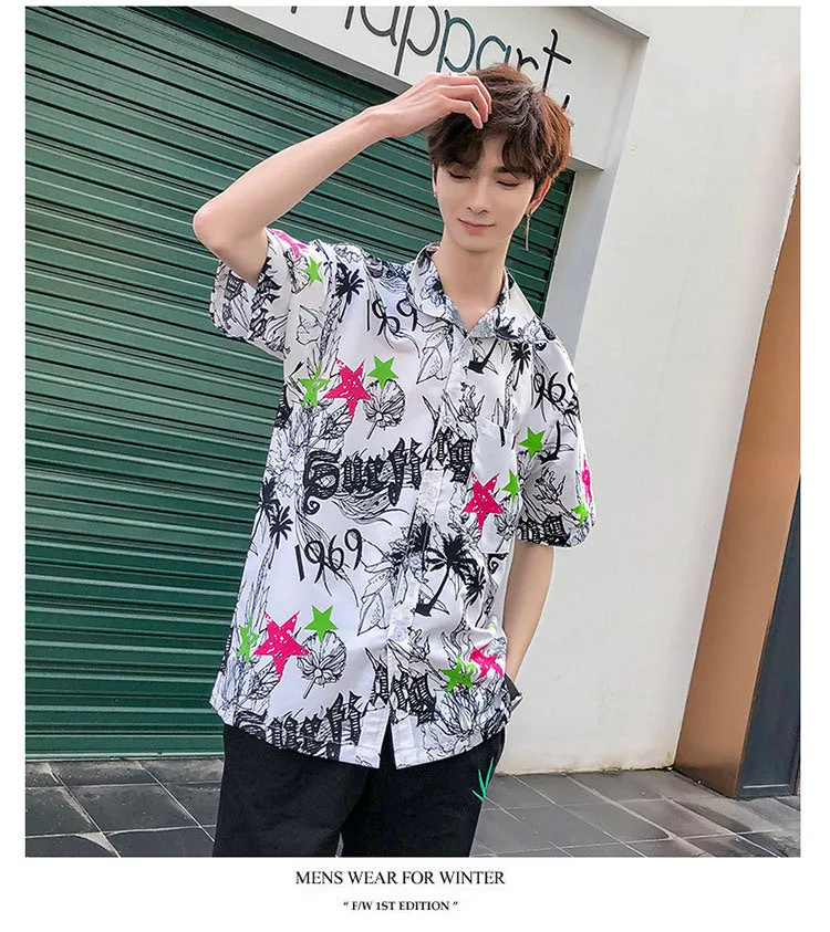 Hawaiian Beach Vacation Shirts Thin Short Sleeve Beach Shirt for Men Casual Loose Oversized Printed Shirt Summer