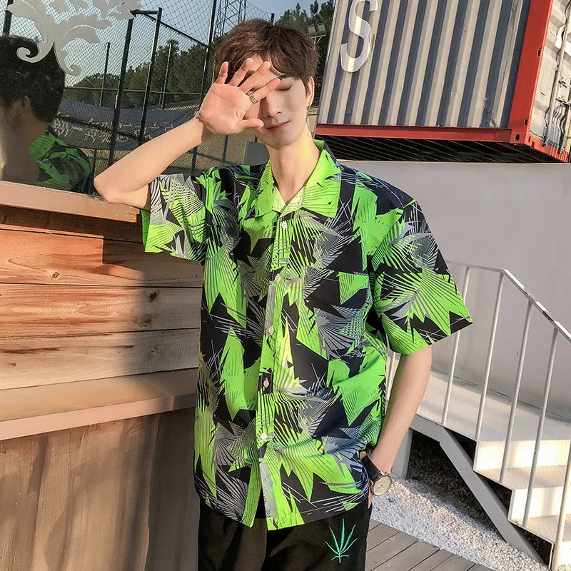 Hawaiian Beach Vacation Shirts Thin Short Sleeve Beach Shirt for Men Casual Loose Oversized Printed Shirt Summer