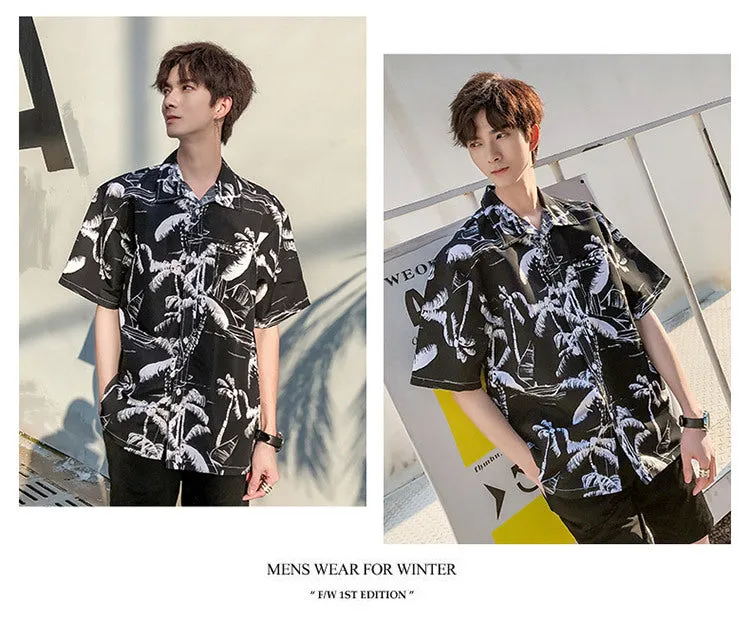 Hawaiian Beach Vacation Shirts Thin Short Sleeve Beach Shirt for Men Casual Loose Oversized Printed Shirt Summer