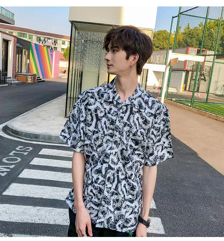 Hawaiian Beach Vacation Shirts Thin Short Sleeve Beach Shirt for Men Casual Loose Oversized Printed Shirt Summer