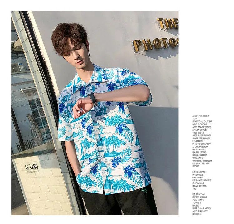 Hawaiian Beach Vacation Shirts Thin Short Sleeve Beach Shirt for Men Casual Loose Oversized Printed Shirt Summer