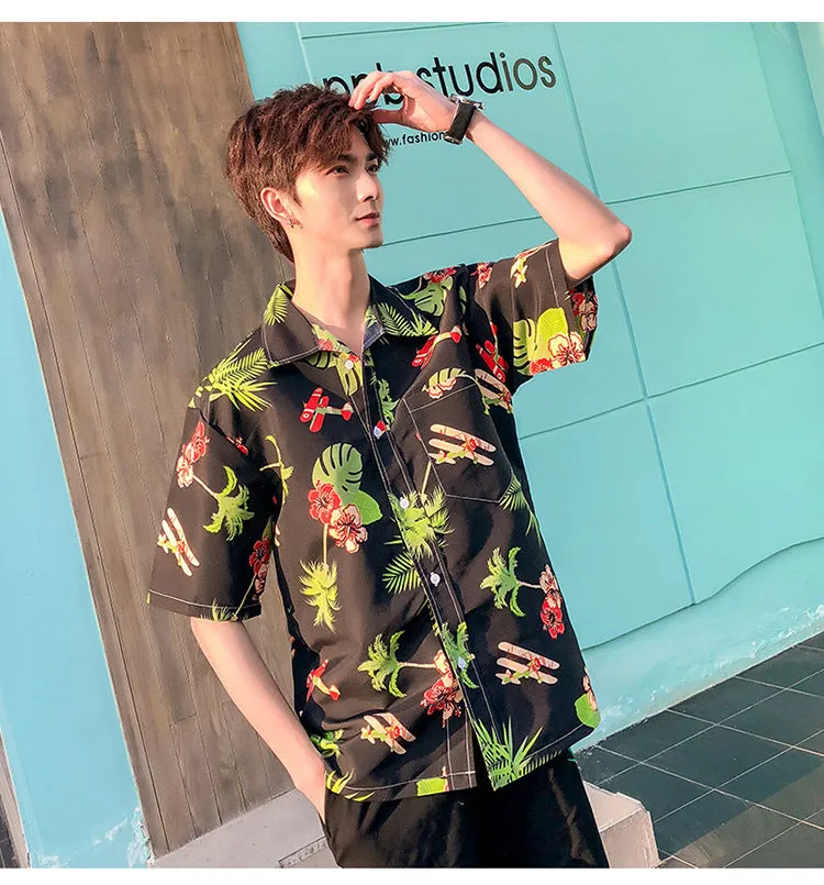 Hawaiian Beach Vacation Shirts Thin Short Sleeve Beach Shirt for Men Casual Loose Oversized Printed Shirt Summer