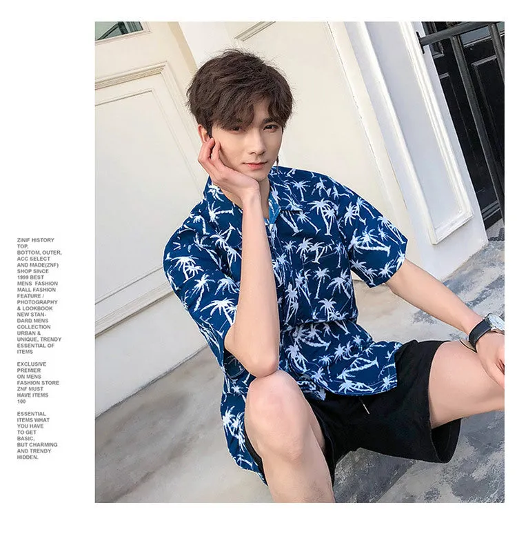 Hawaiian Beach Vacation Shirts Thin Short Sleeve Beach Shirt for Men Casual Loose Oversized Printed Shirt Summer