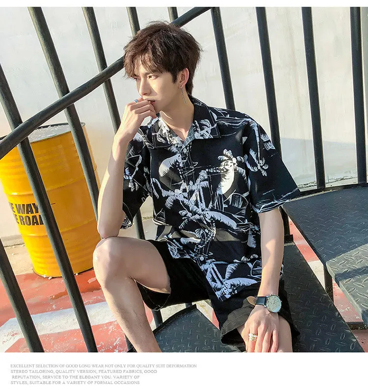 Hawaiian Beach Vacation Shirts Thin Short Sleeve Beach Shirt for Men Casual Loose Oversized Printed Shirt Summer