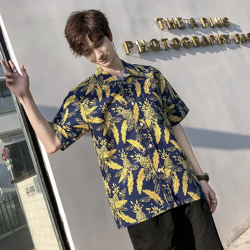 Hawaiian Beach Vacation Shirts Thin Short Sleeve Beach Shirt for Men Casual Loose Oversized Printed Shirt Summer