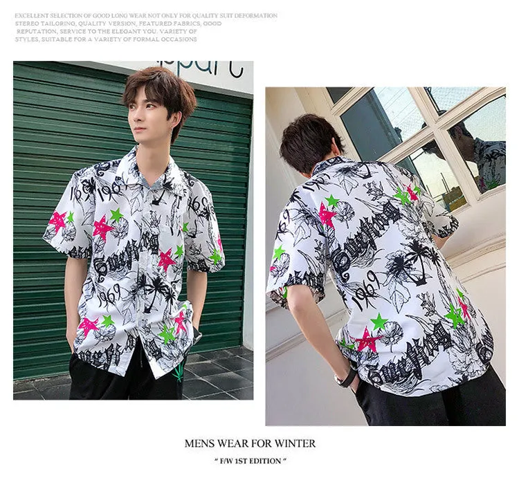 Hawaiian Beach Vacation Shirts Thin Short Sleeve Beach Shirt for Men Casual Loose Oversized Printed Shirt Summer