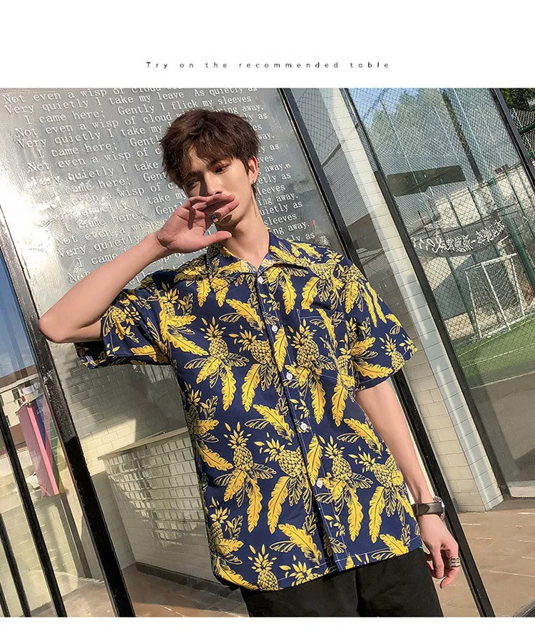 Hawaiian Beach Vacation Shirts Thin Short Sleeve Beach Shirt for Men Casual Loose Oversized Printed Shirt Summer