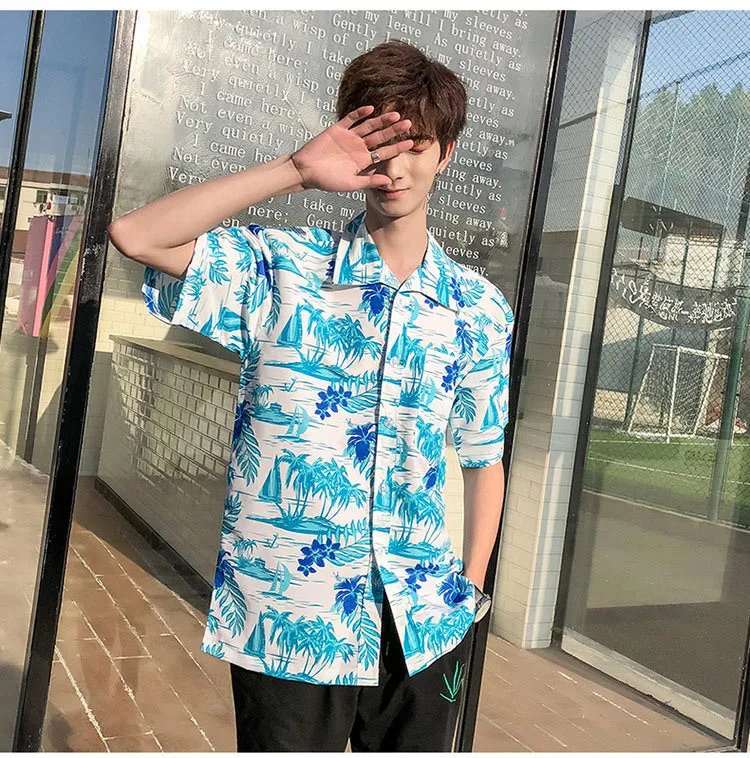 Hawaiian Beach Vacation Shirts Thin Short Sleeve Beach Shirt for Men Casual Loose Oversized Printed Shirt Summer