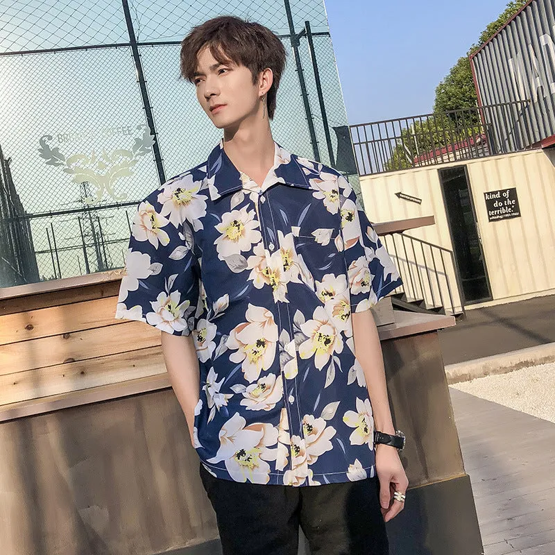 Hawaiian Beach Vacation Shirts Thin Short Sleeve Beach Shirt for Men Casual Loose Oversized Printed Shirt Summer