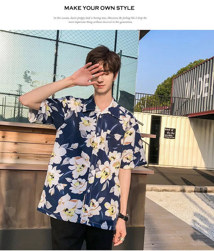 Hawaiian Beach Vacation Shirts Thin Short Sleeve Beach Shirt for Men Casual Loose Oversized Printed Shirt Summer