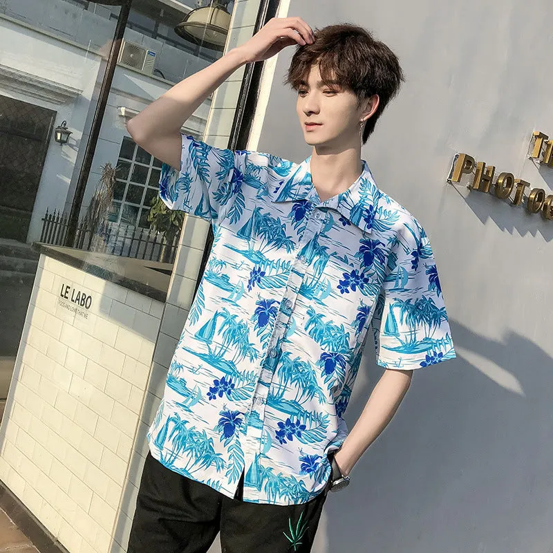 Hawaiian Beach Vacation Shirts Thin Short Sleeve Beach Shirt for Men Casual Loose Oversized Printed Shirt Summer