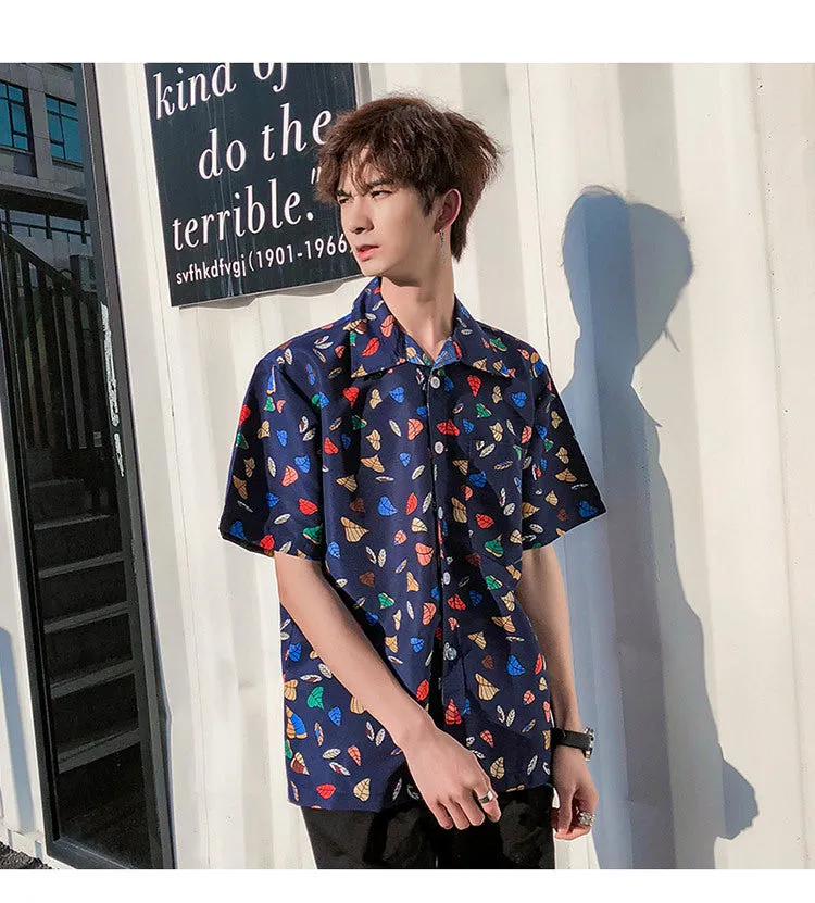 Hawaiian Beach Vacation Shirts Thin Short Sleeve Beach Shirt for Men Casual Loose Oversized Printed Shirt Summer