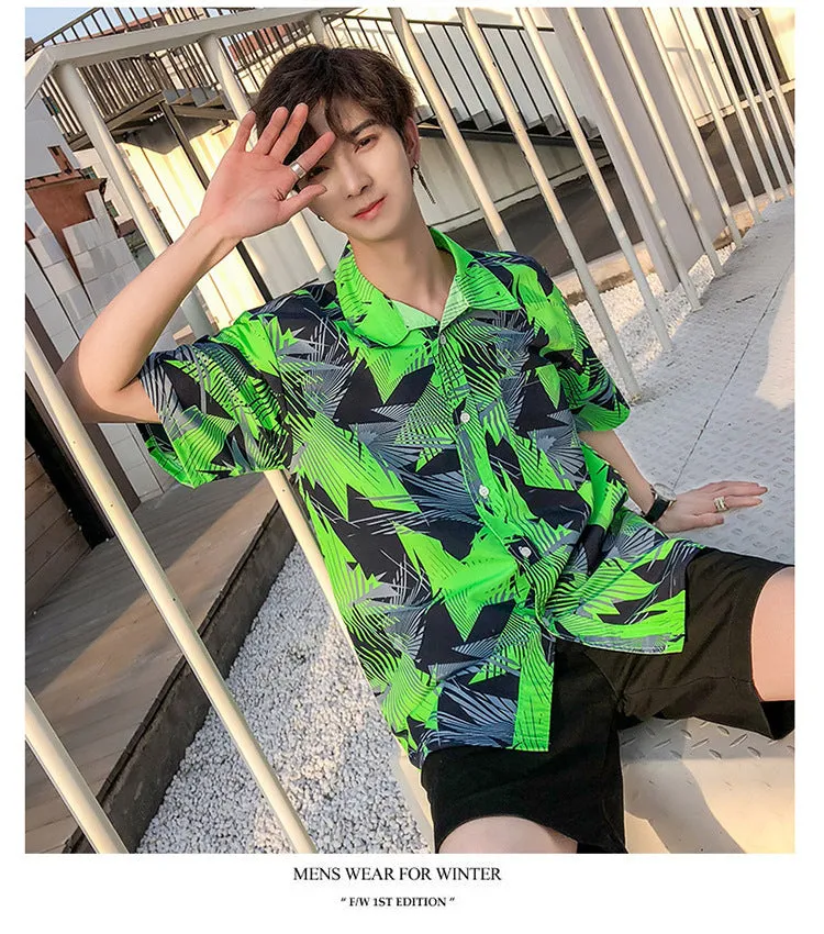 Hawaiian Beach Vacation Shirts Thin Short Sleeve Beach Shirt for Men Casual Loose Oversized Printed Shirt Summer