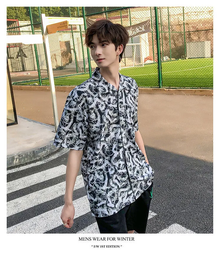 Hawaiian Beach Vacation Shirts Thin Short Sleeve Beach Shirt for Men Casual Loose Oversized Printed Shirt Summer