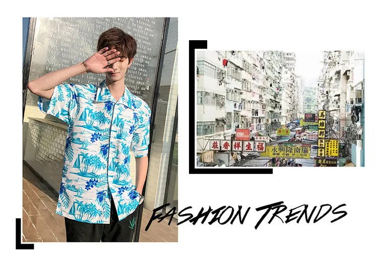 Hawaiian Beach Vacation Shirts Thin Short Sleeve Beach Shirt for Men Casual Loose Oversized Printed Shirt Summer