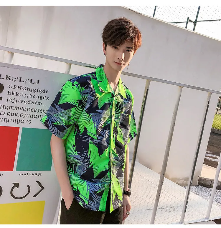 Hawaiian Beach Vacation Shirts Thin Short Sleeve Beach Shirt for Men Casual Loose Oversized Printed Shirt Summer