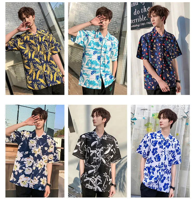 Hawaiian Beach Vacation Shirts Thin Short Sleeve Beach Shirt for Men Casual Loose Oversized Printed Shirt Summer