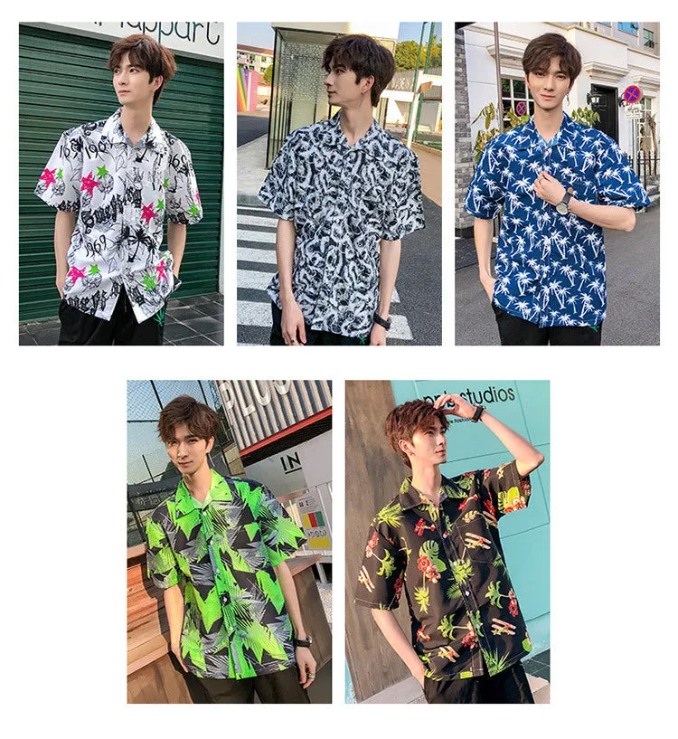 Hawaiian Beach Vacation Shirts Thin Short Sleeve Beach Shirt for Men Casual Loose Oversized Printed Shirt Summer