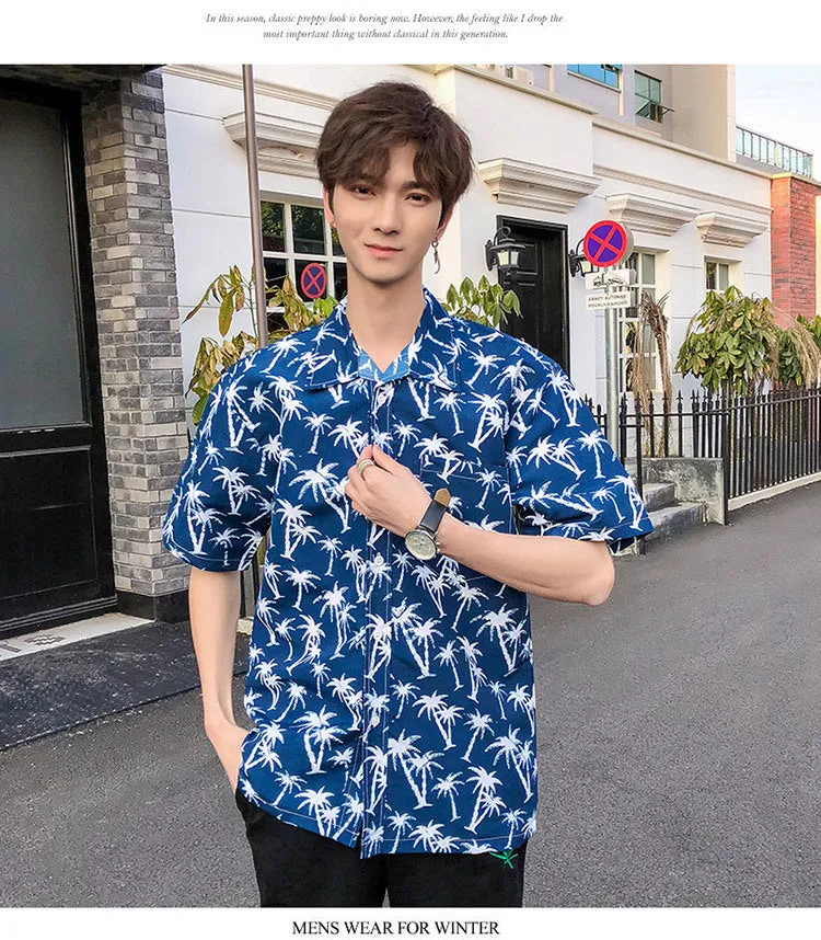 Hawaiian Beach Vacation Shirts Thin Short Sleeve Beach Shirt for Men Casual Loose Oversized Printed Shirt Summer