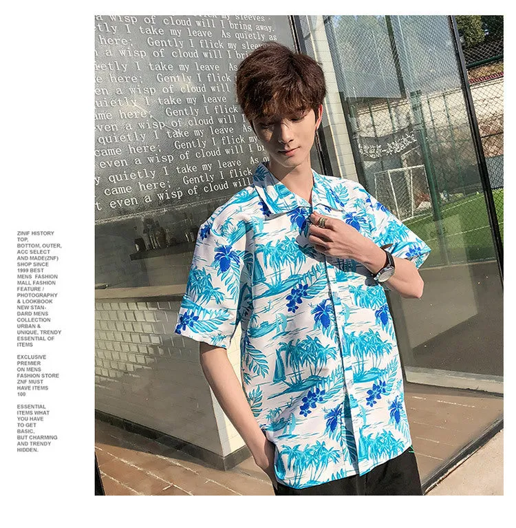 Hawaiian Beach Vacation Shirts Thin Short Sleeve Beach Shirt for Men Casual Loose Oversized Printed Shirt Summer