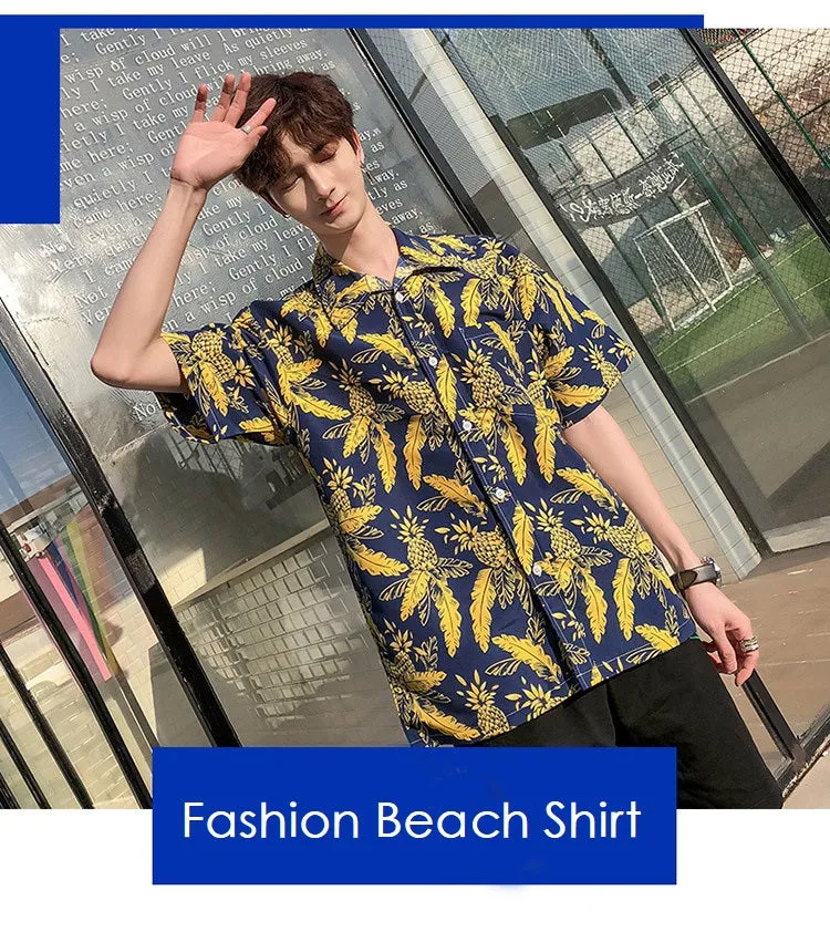 Hawaiian Beach Vacation Shirts Thin Short Sleeve Beach Shirt for Men Casual Loose Oversized Printed Shirt Summer