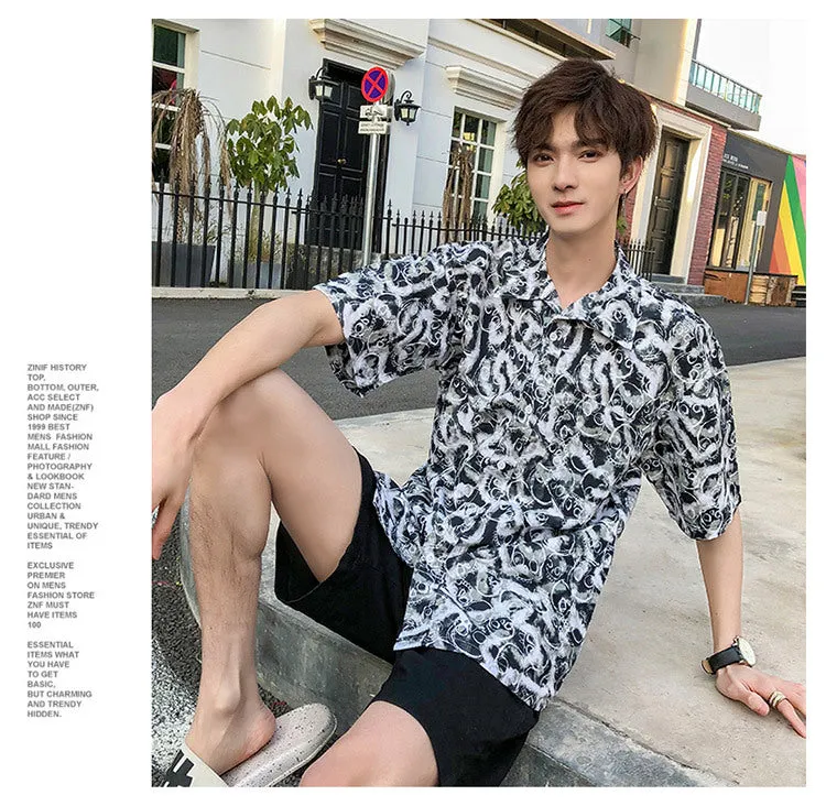 Hawaiian Beach Vacation Shirts Thin Short Sleeve Beach Shirt for Men Casual Loose Oversized Printed Shirt Summer