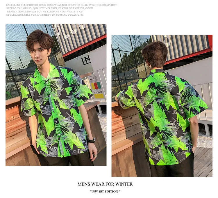 Hawaiian Beach Vacation Shirts Thin Short Sleeve Beach Shirt for Men Casual Loose Oversized Printed Shirt Summer