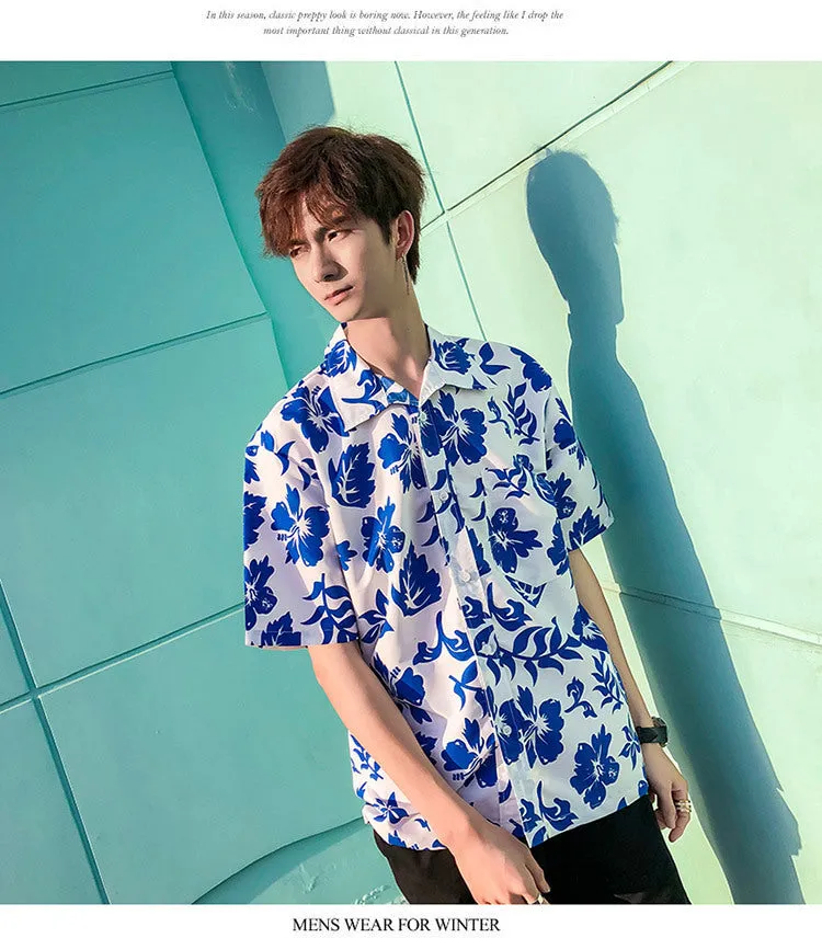 Hawaiian Beach Vacation Shirts Thin Short Sleeve Beach Shirt for Men Casual Loose Oversized Printed Shirt Summer