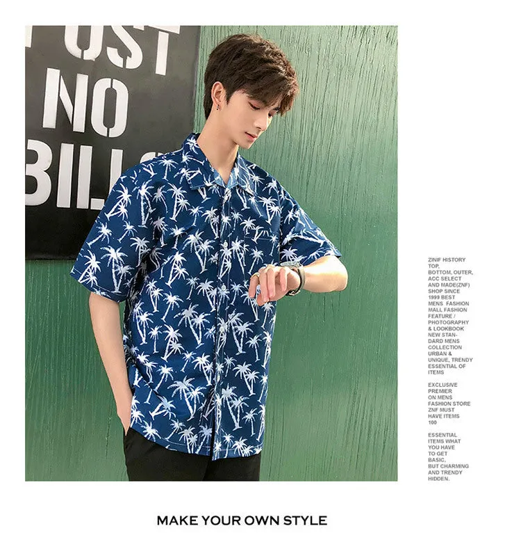 Hawaiian Beach Vacation Shirts Thin Short Sleeve Beach Shirt for Men Casual Loose Oversized Printed Shirt Summer