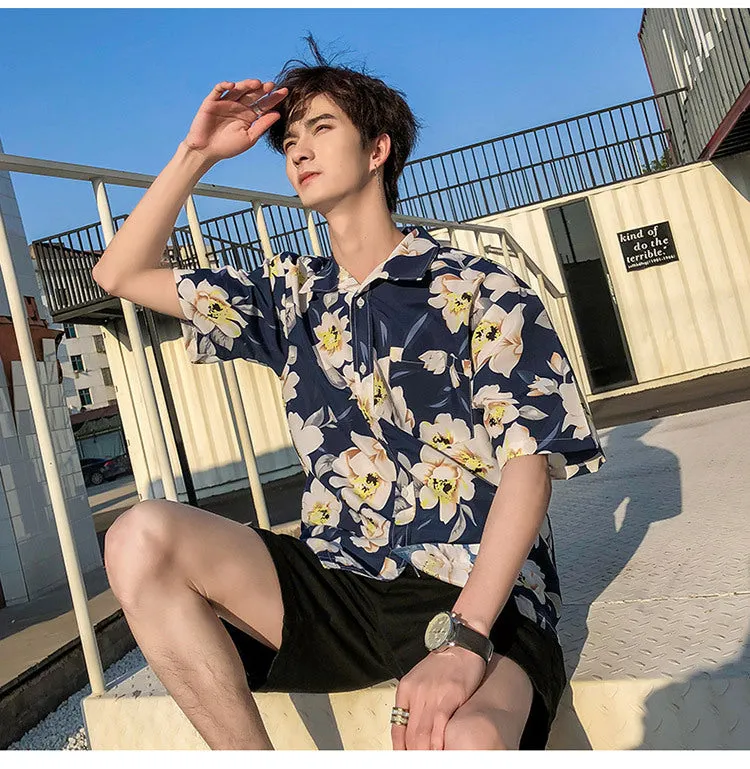 Hawaiian Beach Vacation Shirts Thin Short Sleeve Beach Shirt for Men Casual Loose Oversized Printed Shirt Summer