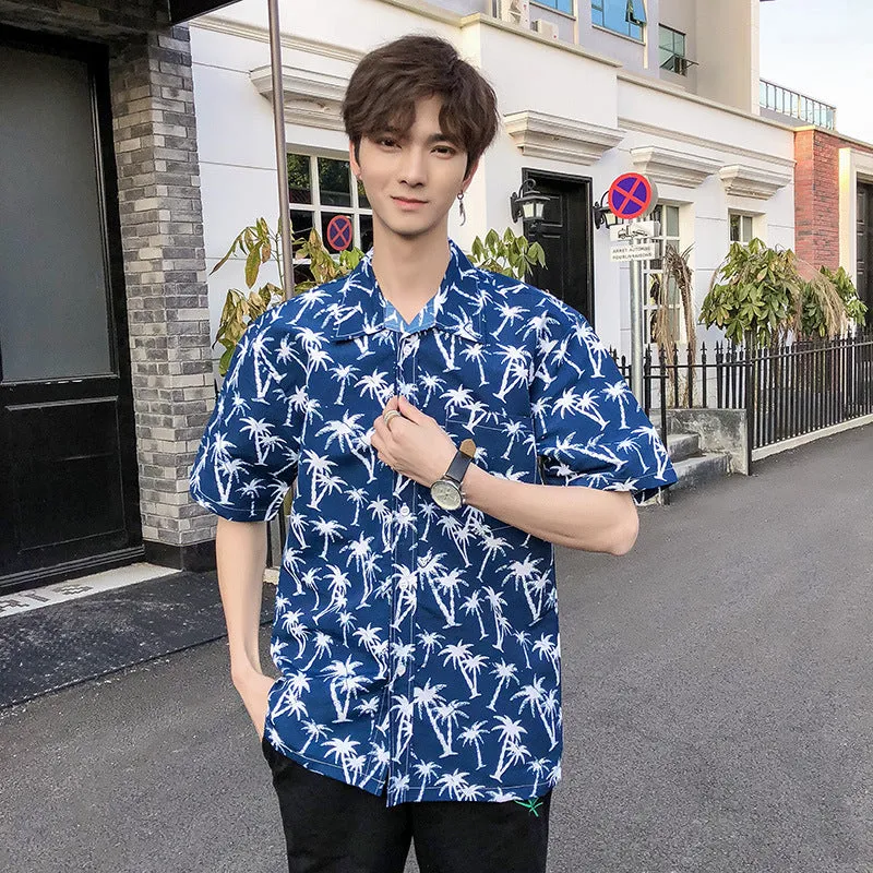 Hawaiian Beach Vacation Shirts Thin Short Sleeve Beach Shirt for Men Casual Loose Oversized Printed Shirt Summer