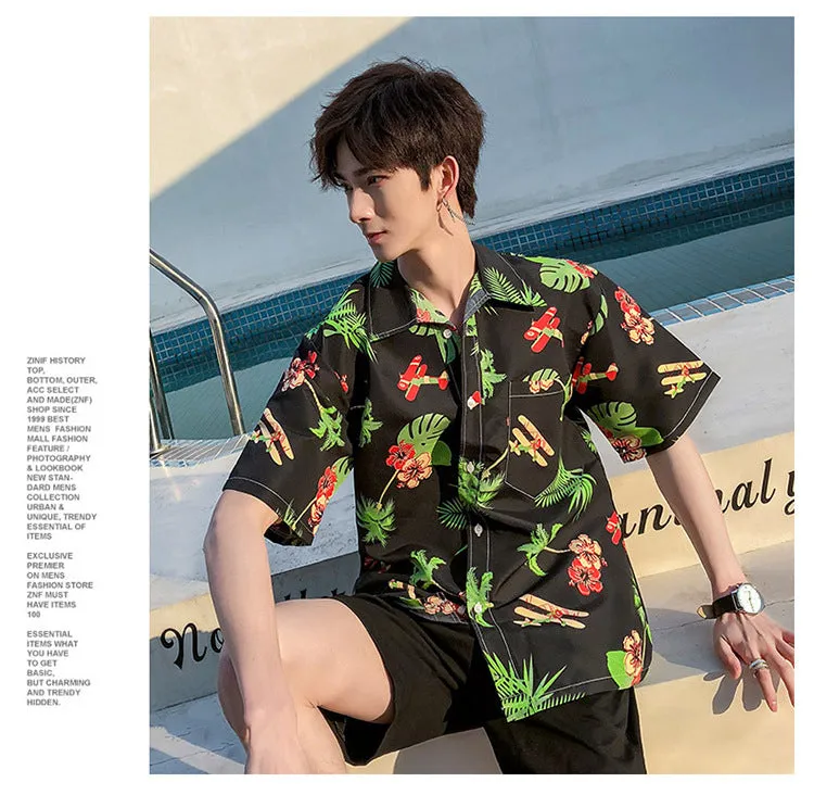 Hawaiian Beach Vacation Shirts Thin Short Sleeve Beach Shirt for Men Casual Loose Oversized Printed Shirt Summer