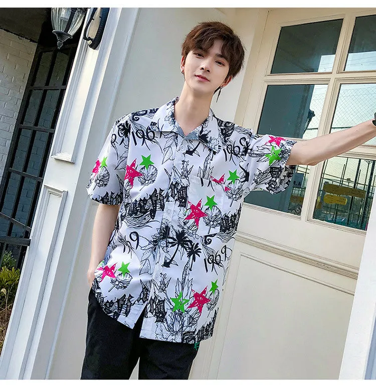 Hawaiian Beach Vacation Shirts Thin Short Sleeve Beach Shirt for Men Casual Loose Oversized Printed Shirt Summer