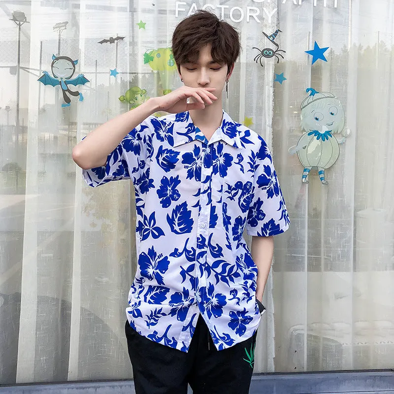 Hawaiian Beach Vacation Shirts Thin Short Sleeve Beach Shirt for Men Casual Loose Oversized Printed Shirt Summer