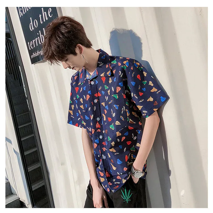 Hawaiian Beach Vacation Shirts Thin Short Sleeve Beach Shirt for Men Casual Loose Oversized Printed Shirt Summer