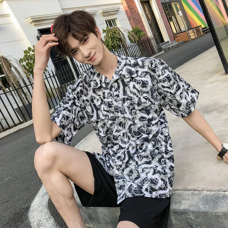 Hawaiian Beach Vacation Shirts Thin Short Sleeve Beach Shirt for Men Casual Loose Oversized Printed Shirt Summer