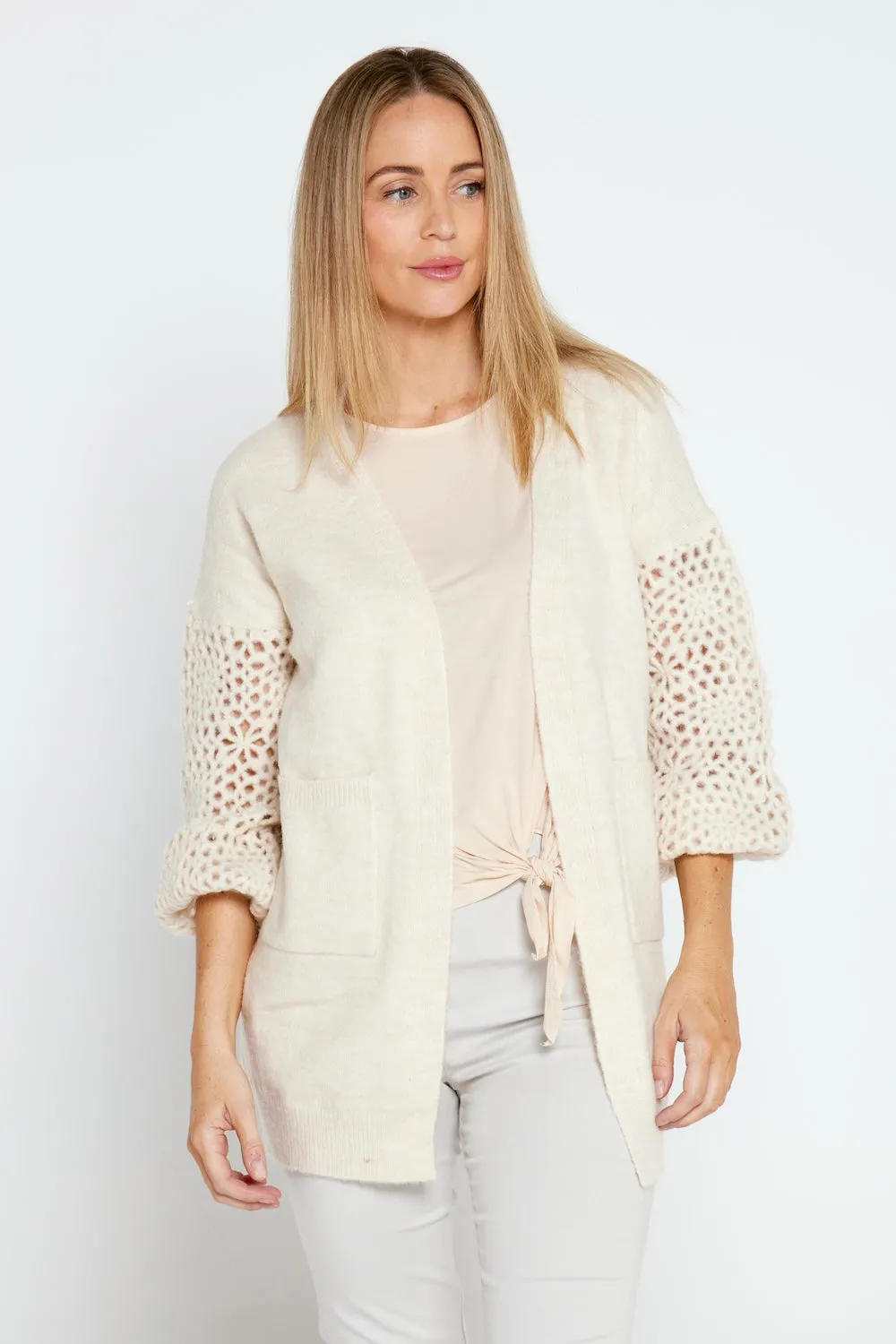 Hayley Wool Blend Knit Cardi - Cream